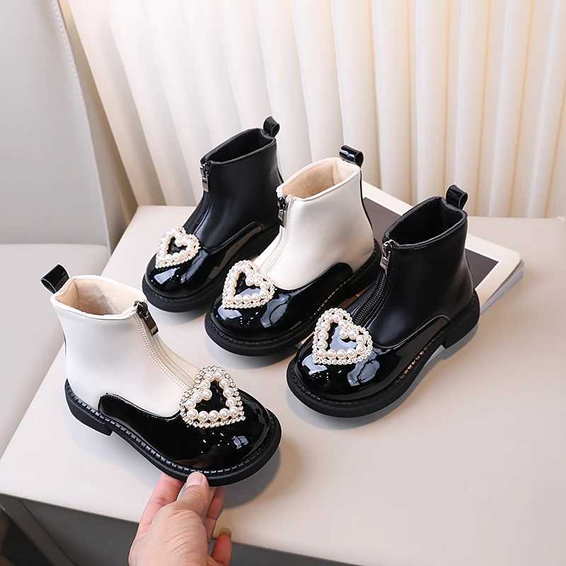 Girls leather boots front zipper childrens short boots sweetheart new childrens ankle boots elegant and warm M241102