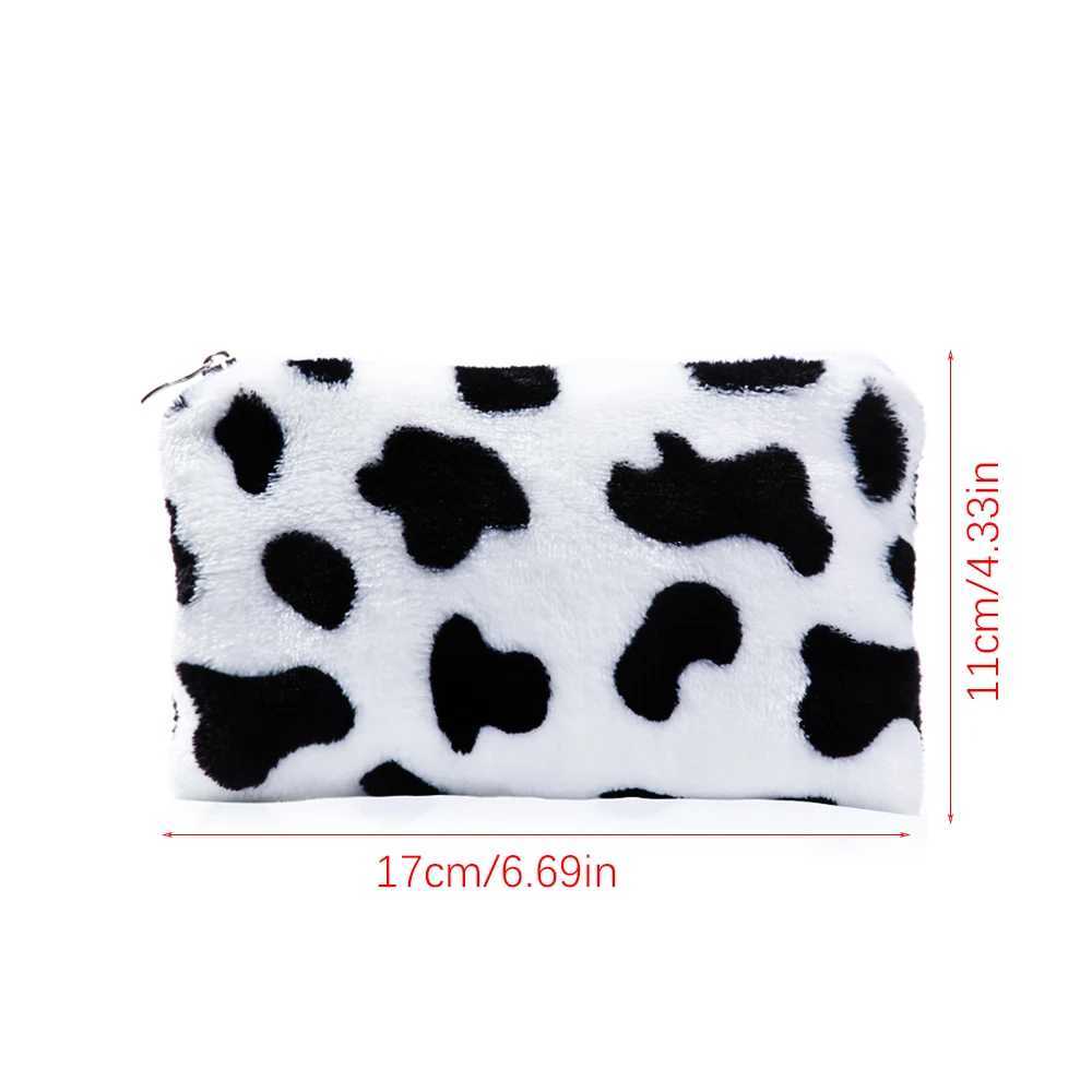 Cute Plush Cow Print Women Girl Purse Mini Purse Storage Bag Card Holder Credit ID Wallet PurseXJ241111
