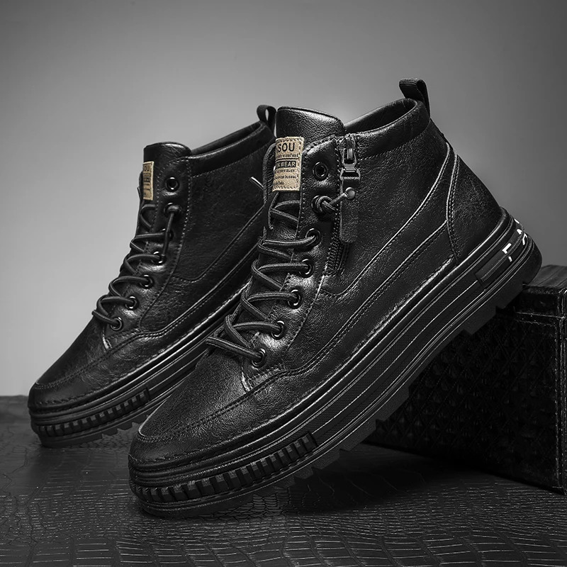 Mens combat boots mens outdoor shoes fashionable leather boots spring sports shoes mens ankle shoes winter boots white 241031