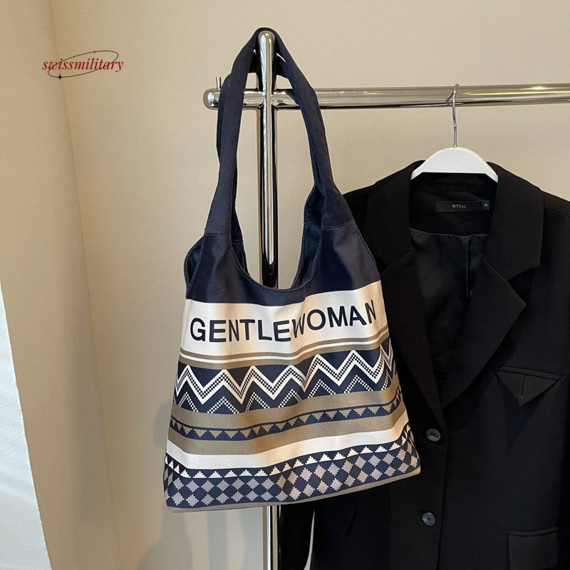 Ins large capacity tote 2024 new summer canvas Thai niche letter casual shoulder bag #27 swissmilitary