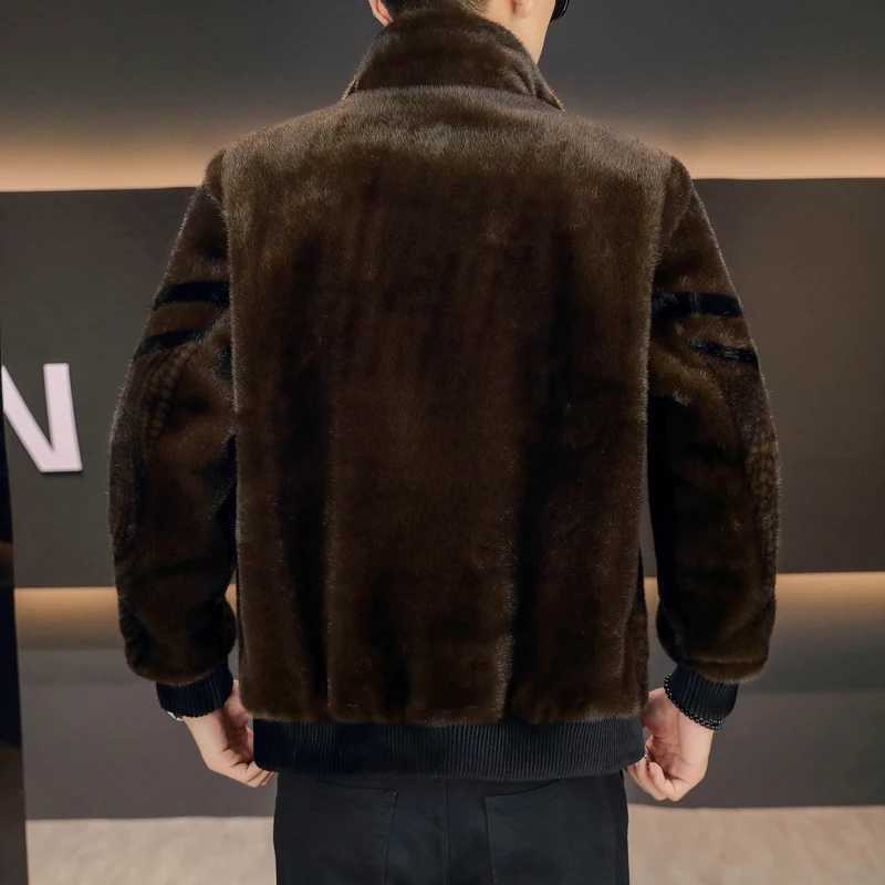 High Quality Gold Mink Fur Thick Woolen Fur Jacket Jaqueta De Couro Masculina Winter Clothing Mens Faux Leather Jacket MenXJ241102