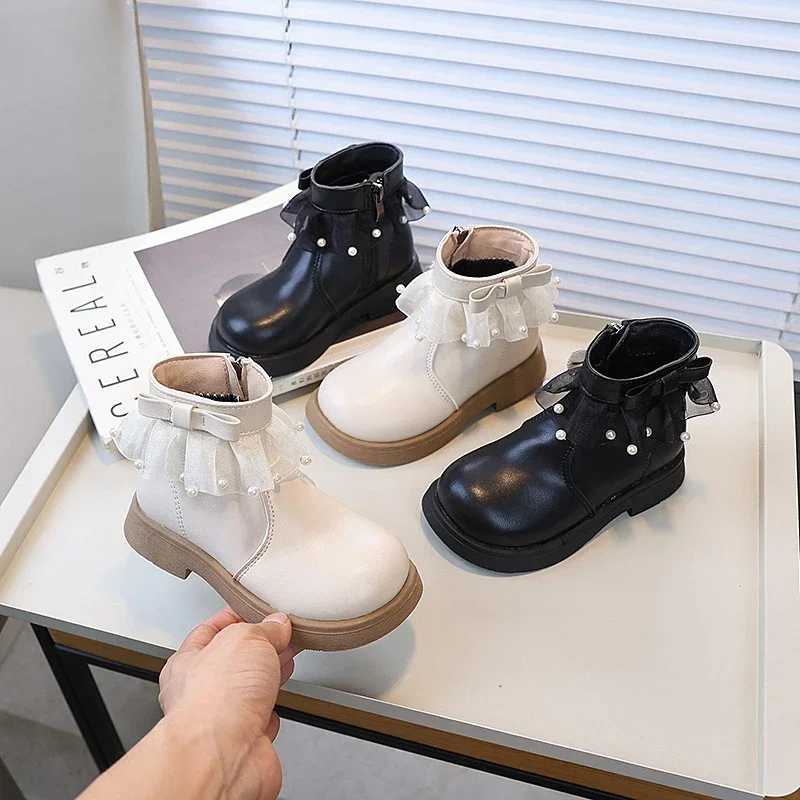 Girl Cute Bow Toenail Version Princess Fashion Boots Thick Bottom Leather Boots Childrens Walkway Leather Boots M241102