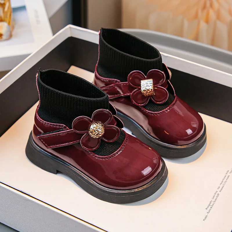 Zapatos Ni a Plush Childrens Princess Boots Autumn New Warm Leather Boots Bow Ankle Boots Fashion Boots Thick Childrens Shoes Plant Man M241102