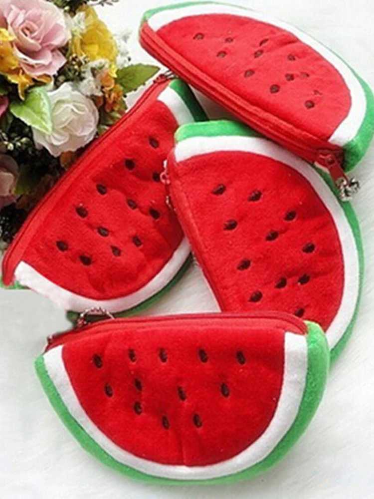 1PCS Plush Red Watermel Coin Bags Fruit Wallet Big Volume Watermel School Kids Pen Pencil Bag Case Popular Coin PursesXJ241111