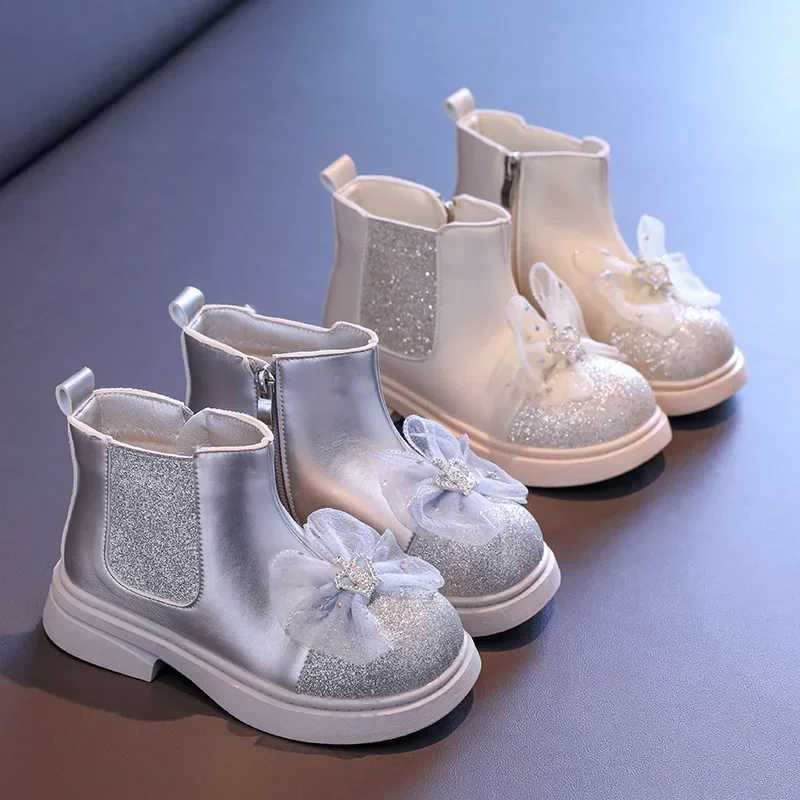 Spring and autumn girl princess boots glitter version childrens fashion boots shoulder glitter children ankle boots thick sole sweet M241102