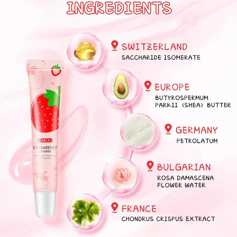LAIKOU Natural Extract lipstick Good Night Girls lipstick Strawberry Flavor Nutrition Protection Lip Care Sleep facial mask 18g 241031