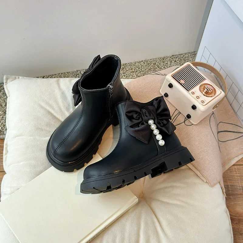 Childrens short boots with big bow fashionable girls princess boots with side zipper autumn new childrens ankle boots thick soft sole M241102