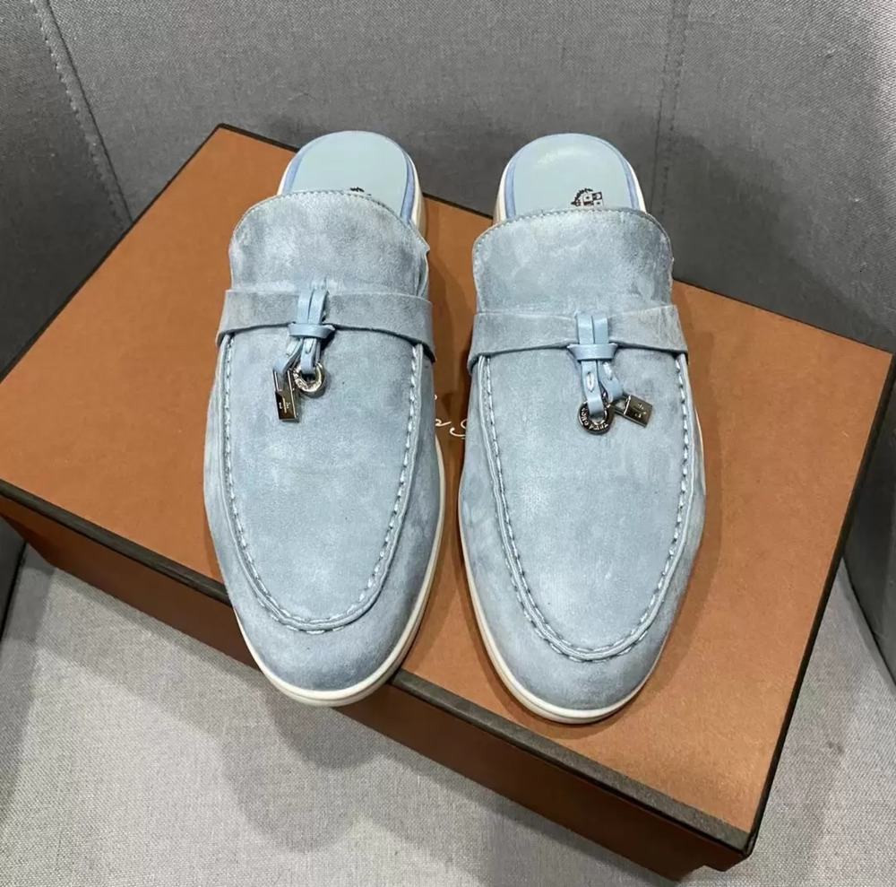 Summer Charms embellished Walk suede slippers Mules shoes Genuine leather casual slip on flats for women Luxury Designers flat shoe footwear fashionable FJMQ