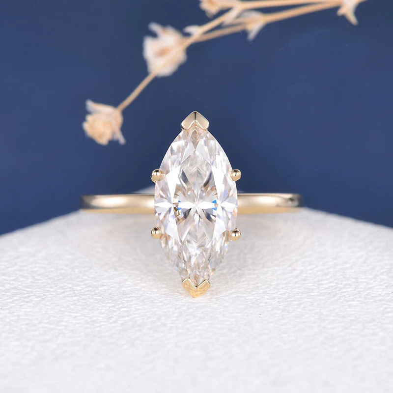 CxsJeremy Solitaire 14K Yellow Gold 3ct Marquise Cut 714 Engagement Ring Simple Minimalist Stackable 240402