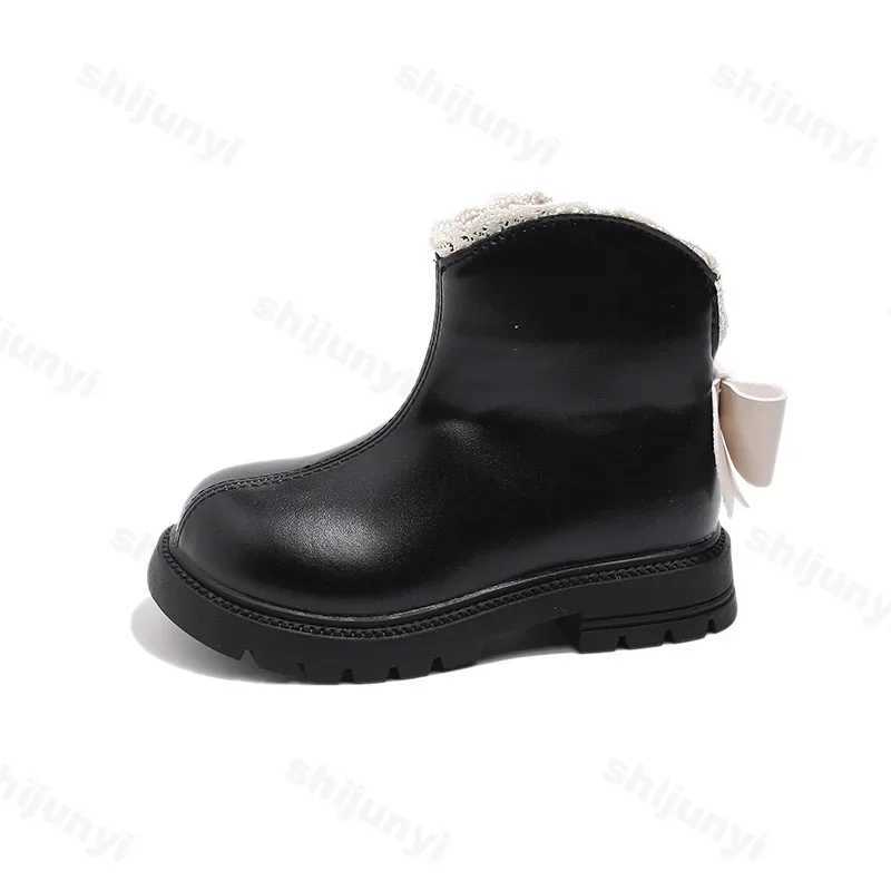 Womens Short Boots Warm Cotton Childrens Ankle Boots Soft Bottom New Womens Fashion Bow Princess Leather Boots Side Zipper Boots M241102