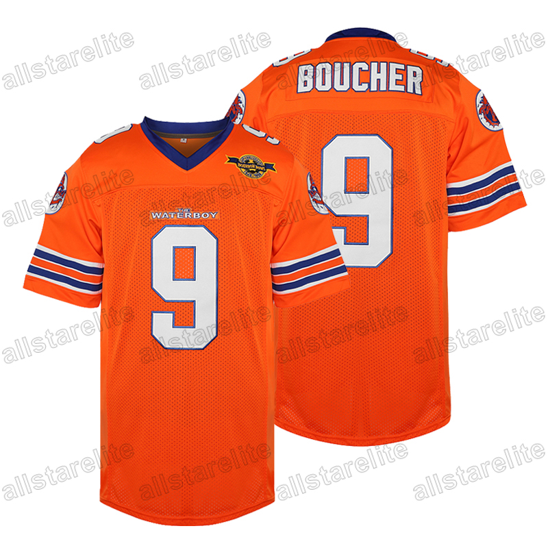 Movie The Water Bobby BOUCHER #9 Football Mens Casual Sports Tee with V-Neck Mud Dogs Bourbon Bowl Sewing Soccer Jersey