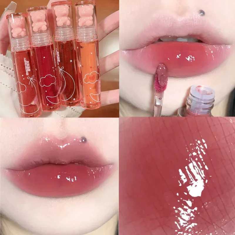Crystal gloss lipstick cute pink bear durable lipstick smooth mirror nude liquid lipstick Korean women lipstick cosmetics W241101