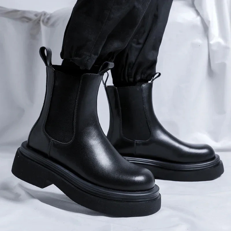 Mens boots British style thick soled mid top Chelsea boots Mens casual wear resistant mens high-quality motorcycle boots 241031