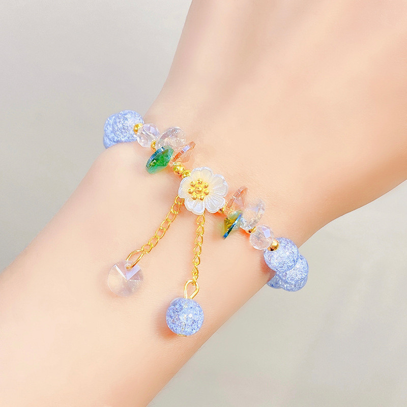 Korean Colorful new Crystal Beaded Bracelet for Women Bohemian 2025 Shell Daisy Flower Pendant Elastic Bracelets Party Wedding Jewelry