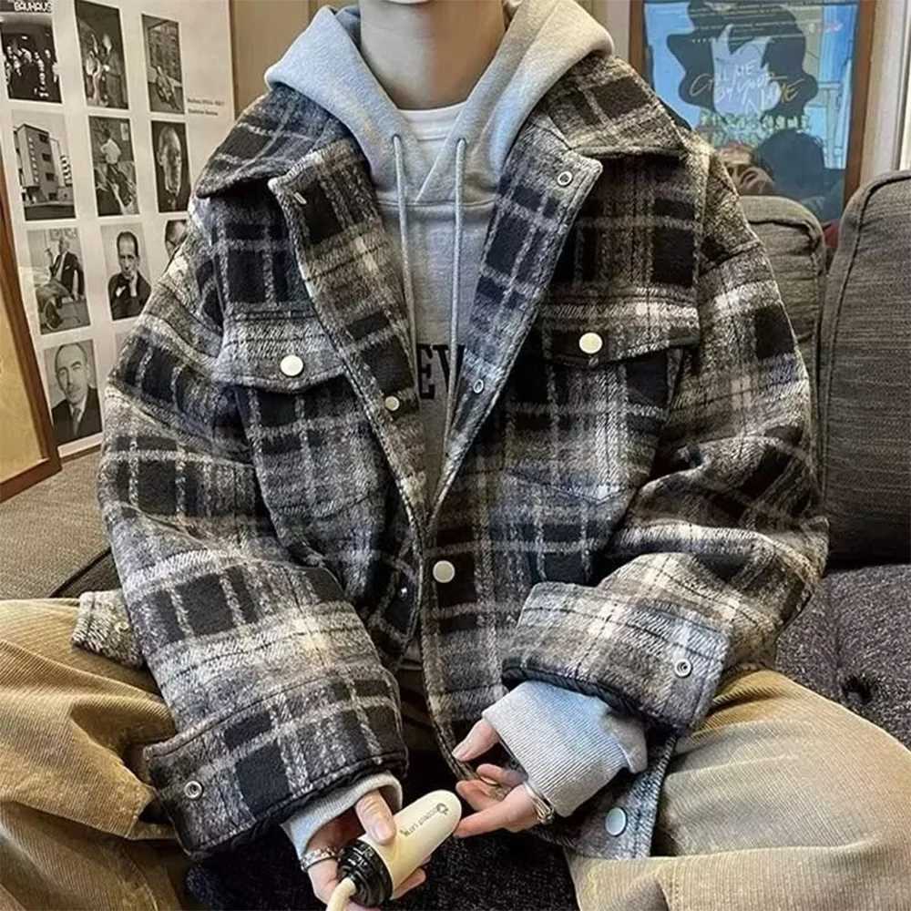 Autumn plain weave shirt jacket mens casual mens collar jacket W241102