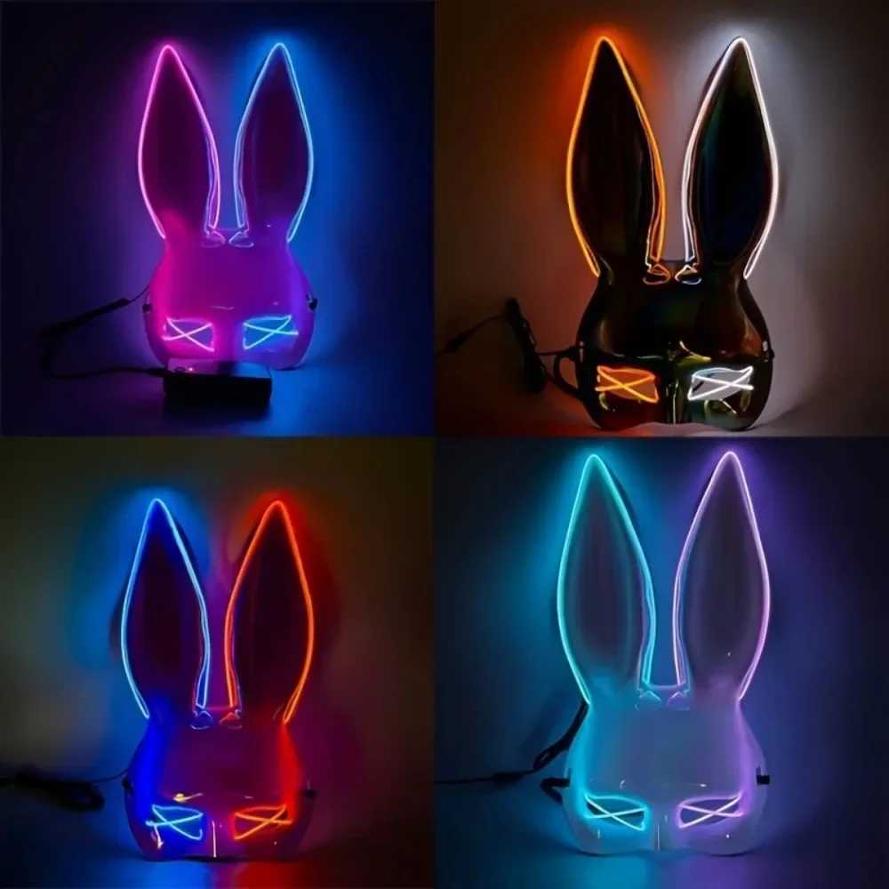 LED Rabbit Mask Sexy Rabbit Girl Mask Halloween Cute Animal Female Half Face Luminous Mask Role Playing Prop Cool Appearance Y241101