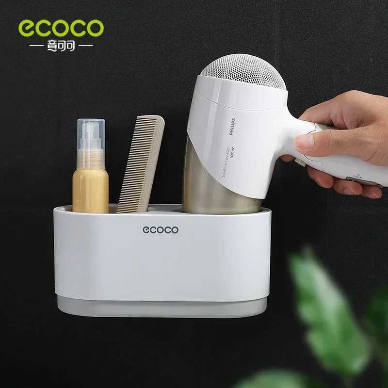 Hair Dryers ECOCO Hair Dryer Rack Wall Mounted Punch Free Bathroom Accessories Set Home Bathroom Shelve Bathroom Holder Tool Drainage 240401