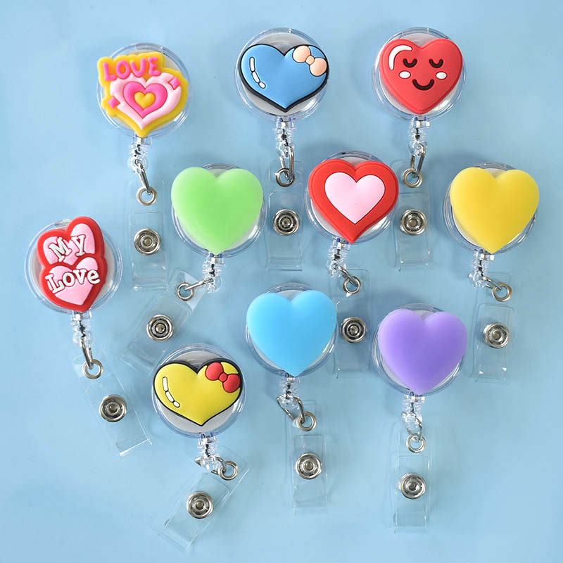 2025 1 Piece PVC Retractable Nurse Badge Reel Cute Colorful Love Heart Students Name Tag ID Card Holder new Keychains Lanyard