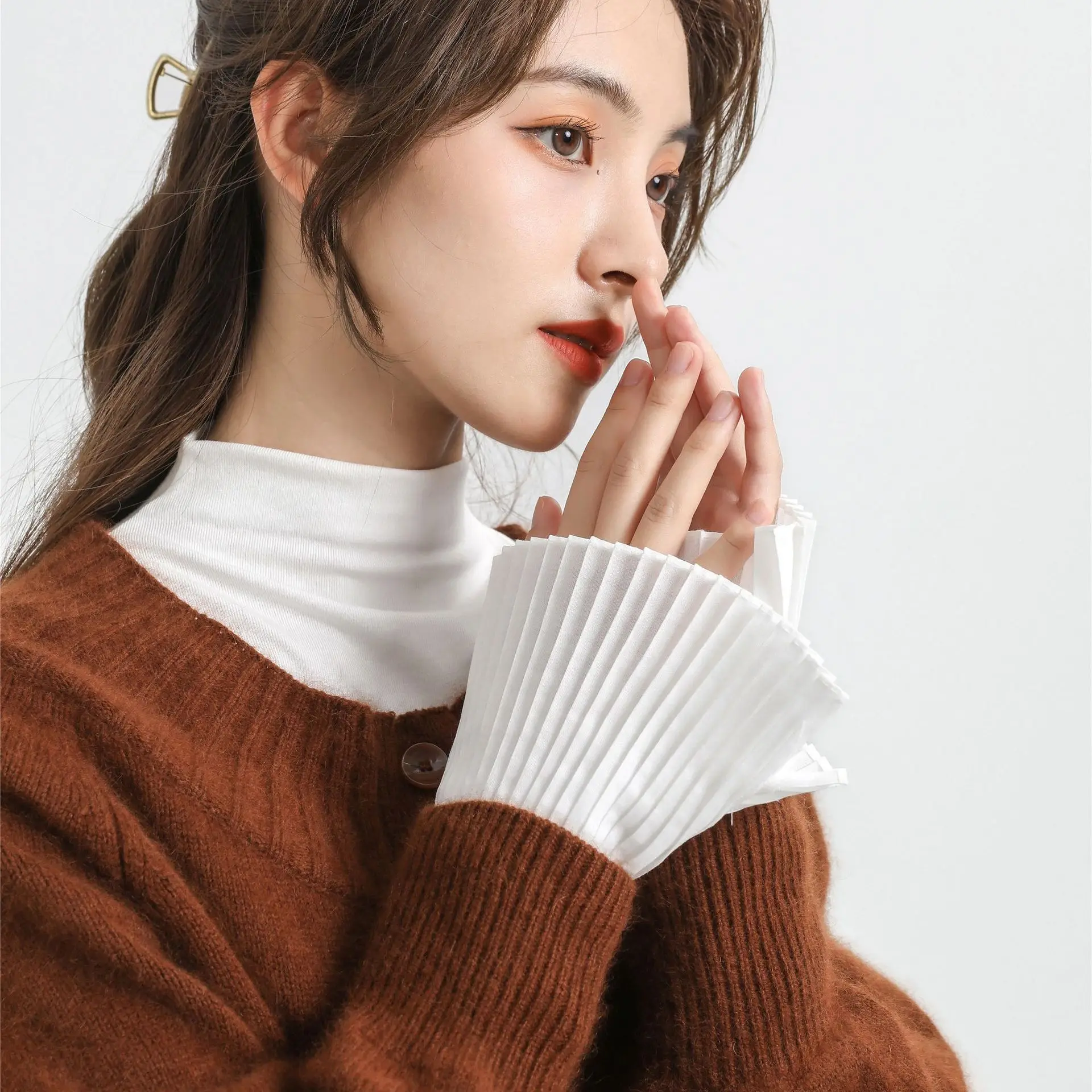 1 Detachable Blouse Pair Wrist Warmers Wrist Lace Cuff False Cuffs Lace Cuffs On Hands Gauze White Ruched False Sleeve Cuffs DIY smile