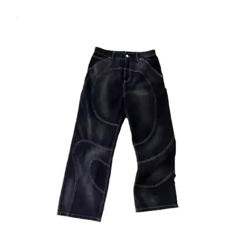 Baggy Jeans for Men Y2k Hip Hop Distressed Retro Black Pants Oversized Embroidery Harajuku Gothic Wide Leg Trousers Streetwear y241024