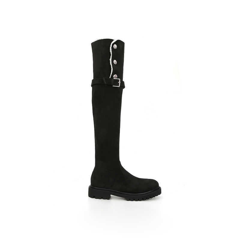 CMM Velvet Belt Buckle Thick Heel Over Knee Long Boots for Women New Versatile Two Warm Cotton Boots Knight Boots