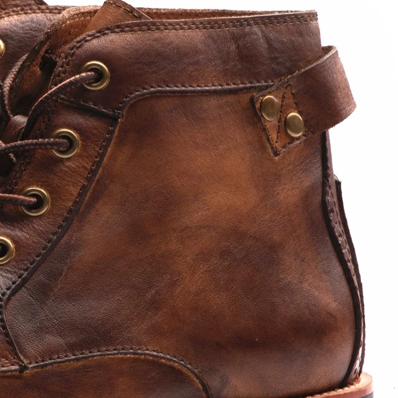 Handmade leather mens boots retro round toenails mens boots punk street style mens motorcycle boots botas para hombre 241031