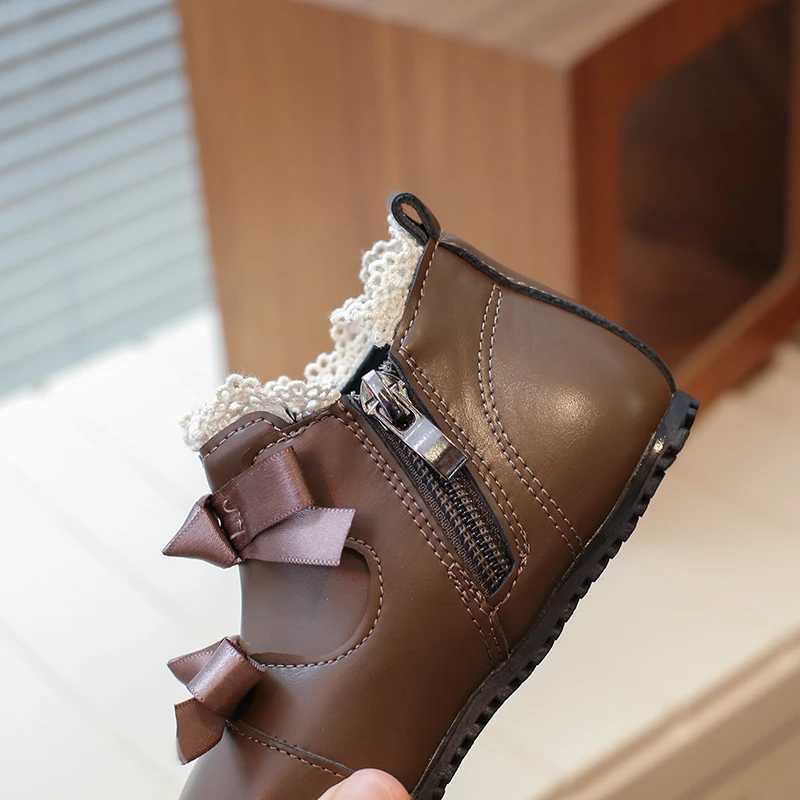 Childrens girls boots fashionable lace decoration bow zipper closure non slip shoes indoor and outdoor princess shoes M241102