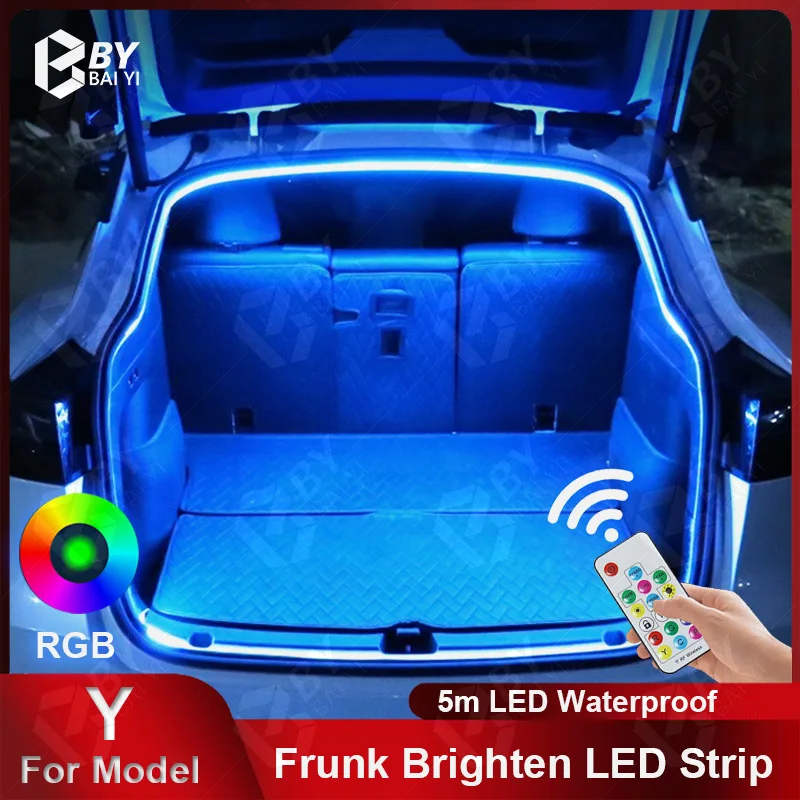 For Tesla Model Y Frunk Brighten 2025 LED Strip new Car LED land Stall Light Belt Waterproof Flexible Front Trunk Silicone Light Interior