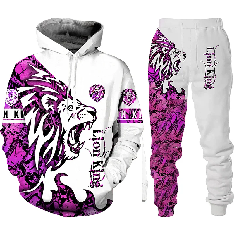 Women 2 Piece Sets Spring Autumn New Y2K 3D Animal Printed Hooded 2025 Sweatshirt+Long Pants Oversized new Hoodies Couple Female Clothing