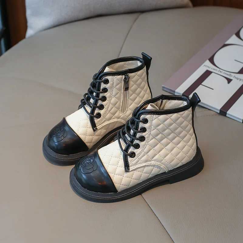 Girls autumn boots with sewn patches black beige childrens short boots fashionable zipper soft Pu leather elegant childrens shoes 26-36 M241102