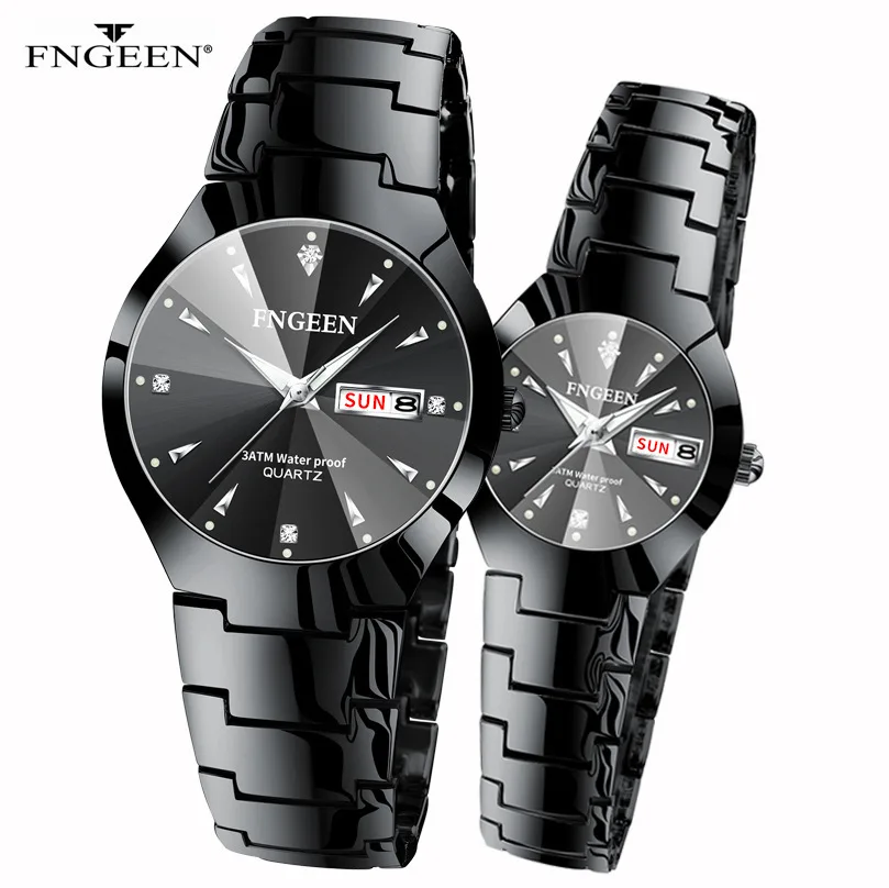 2023 Classic Watch Sets for Her and Him Women Men new Steel Black Couple Items for Lovers 2025 Wristwatches Relogio Feminino