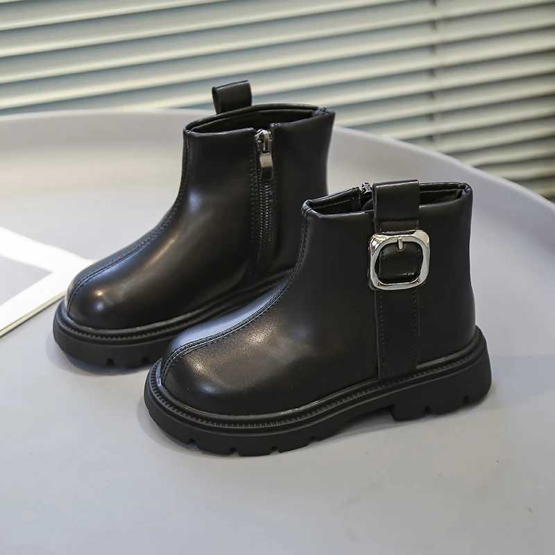 Childrens fashion boots with metal decorations boys and girls short boots with side zippers new childrens ankle boots for autumn non slip M241102