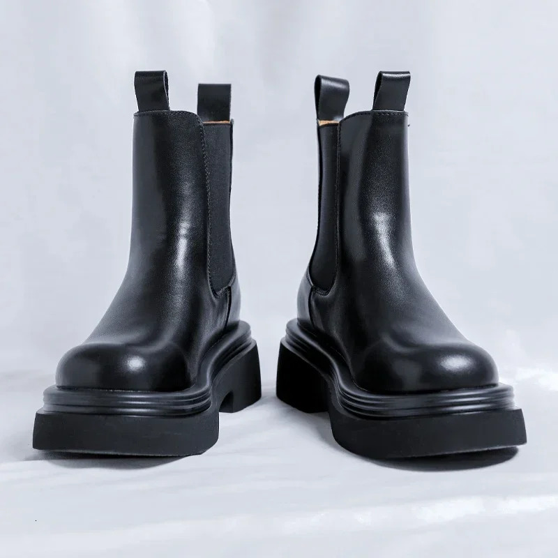 Mens boots British style thick soled mid top Chelsea boots Mens casual wear resistant mens high-quality motorcycle boots 241031
