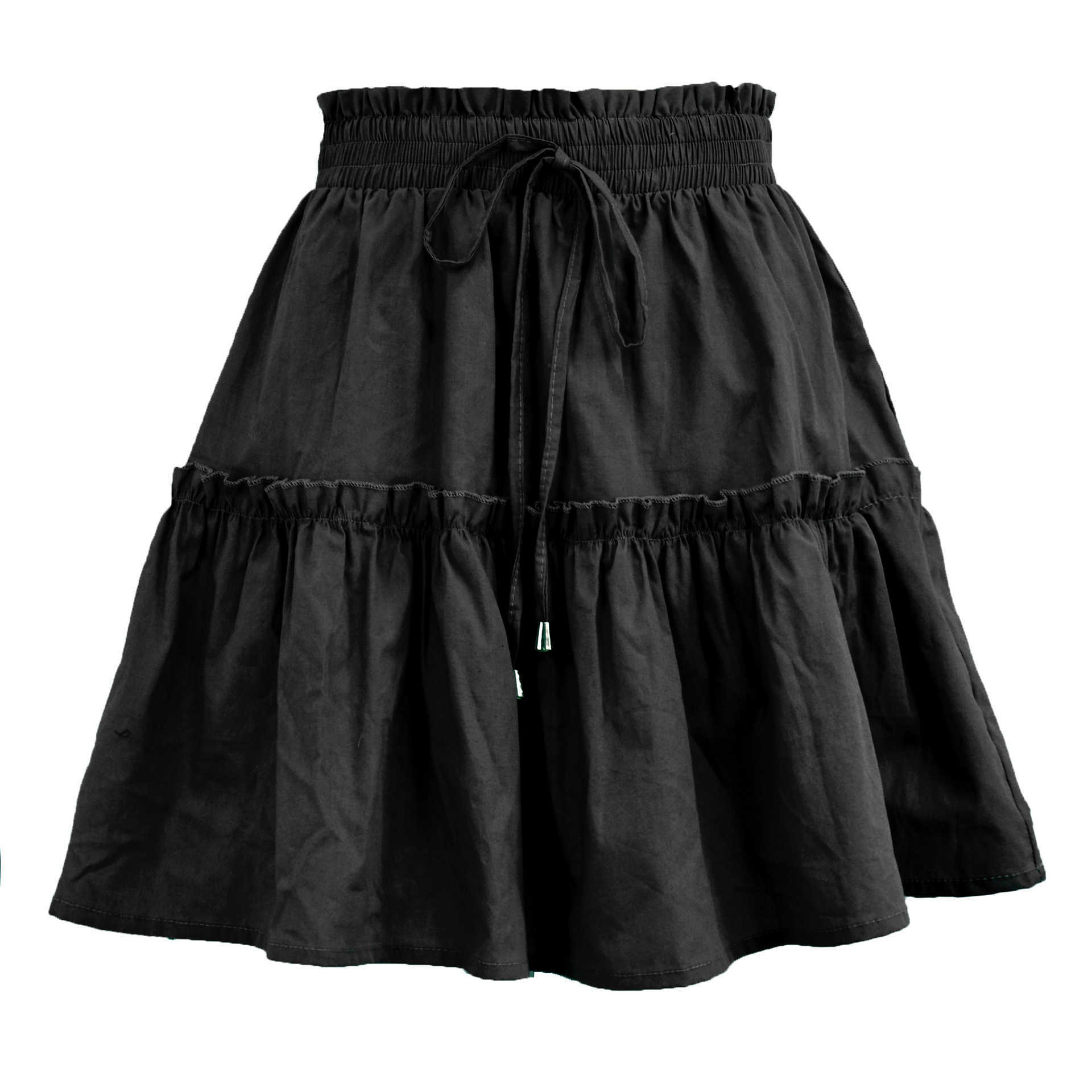 Clothes For Women Ruffle Skirt Lace Side Casual Skirt WoMens Fashion Short Skirt High Waist Elastic Solid Color Half Pleated Skirt Length Adult Career