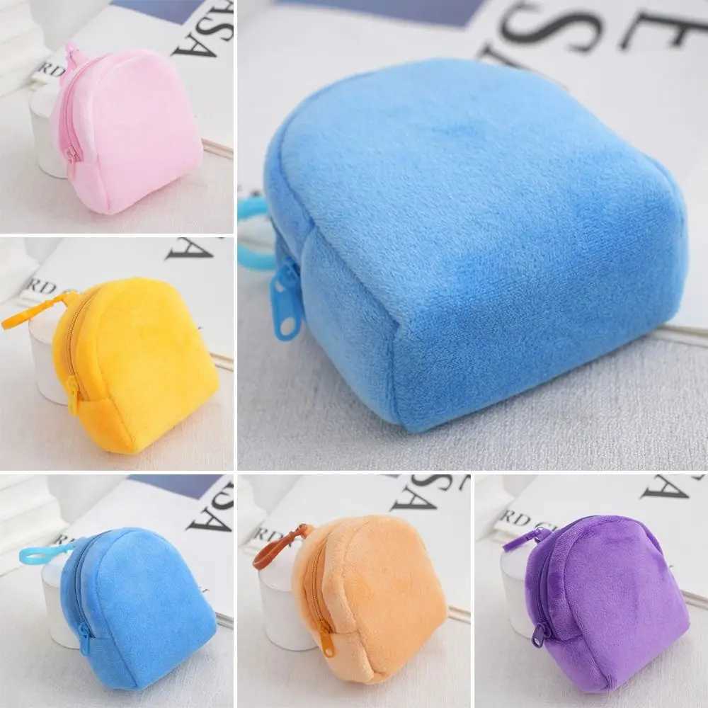 1Pcs Plush Schoolbag Coin Purse Kaii Pure Color Keychain Cute Wallet ID Card Bag Candy Coin Bag for WomenXJ241111