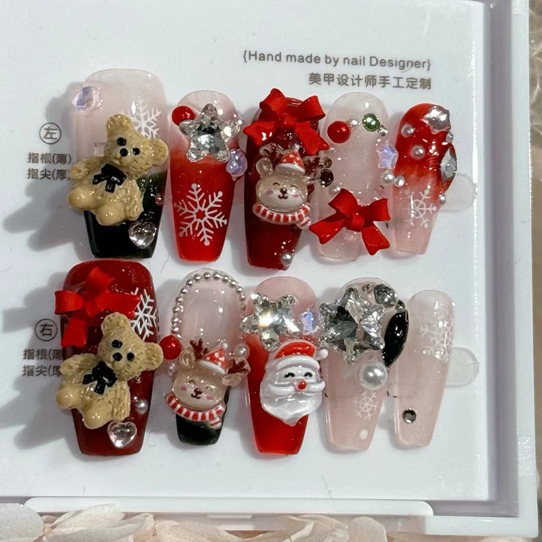 Handmade Christmas nails and Year elements are detachable and can be reused with fake nails 241031