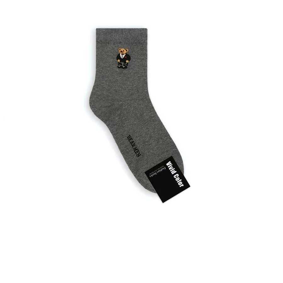 1 pair of cartoon gentleman bear mens socks pure cotton Harajuku skateboard socks novel breathable socks Christmas gift factory direct X250319