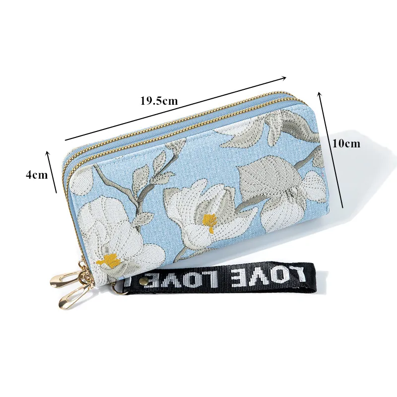 PU Leather Double Zipper Wallet new for Women Long Embroidery Coin 2025 Purses Large Capacity Female Flower Clutch Bag Credit Card Holder