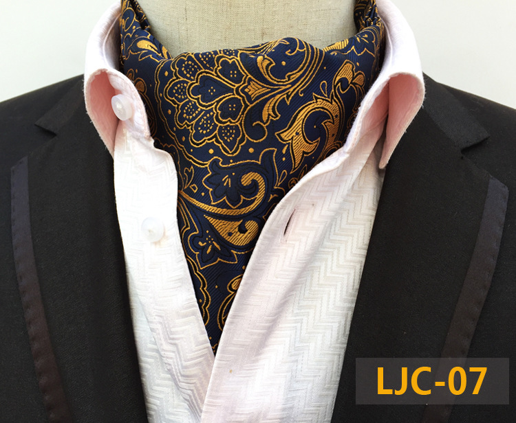 Ricnais Quality Men Ascot Neck tie Vintage Paisley Floral Jacquard Silk Necktie Cravat Tie Scrunch Self British style Gentleman