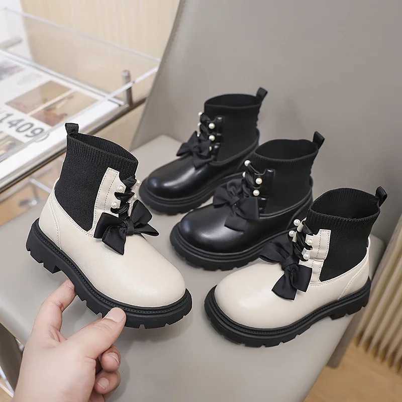 Childrens autumn boots elegant and chic girl princess boots thick soled sweet bow knot childrens fashion boots runway version M241102