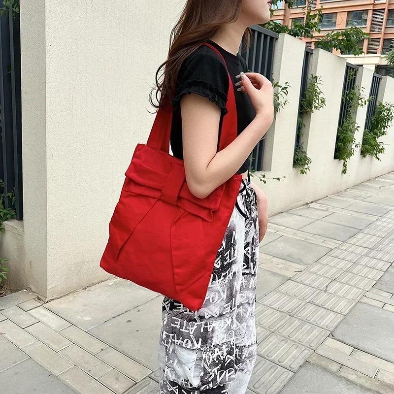 2025 NEW Drawstring Bow Design Canvas Shoulder Bag Fashionable Simple Slack Women's Underarm Maiden All-match Handbag Bolso De Hombro