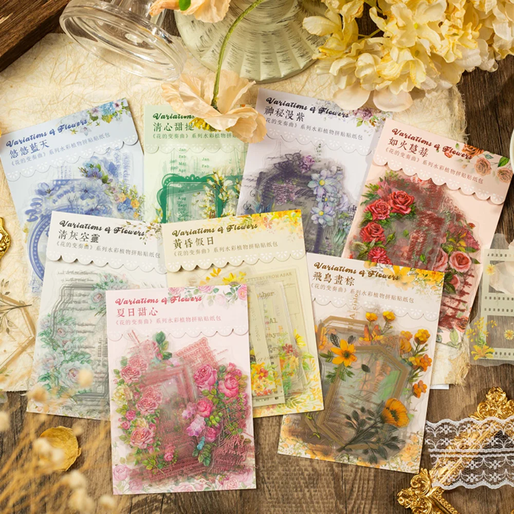 Mr. Paper 8 Style new 20pcs/bag Aesthetic Rose Sticker 2025 Creative Plants Flowers Hand Account Materials Decorative Stationery Sticker