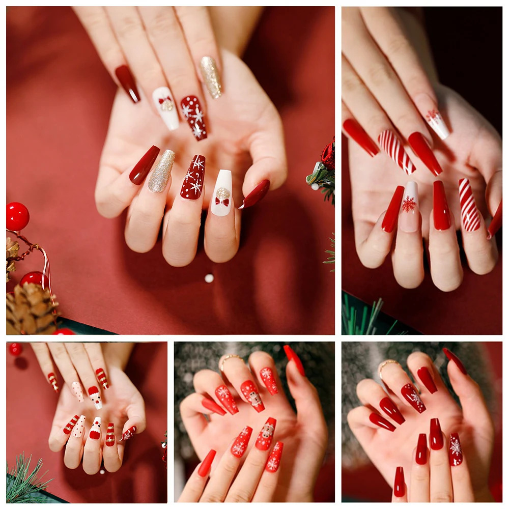 6 packs 144pcs of Christmas gifts for women pressed on nails Christmas fake nail decoration nail tips acrylic fake nails girls gift 241031
