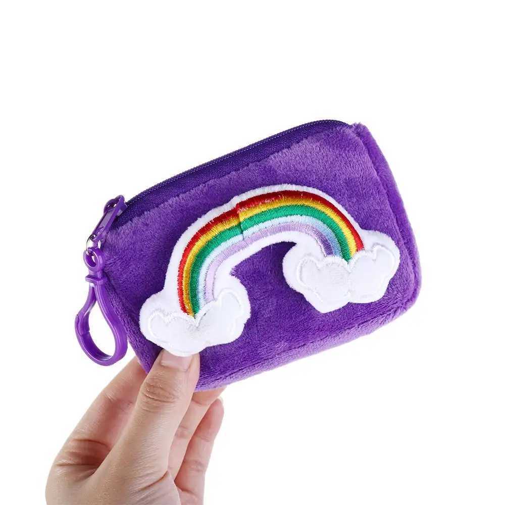 Cute Pink Rainbow Plush Toys Peluches Toy Purse Card Bag Decorati Portable Pendant with Keychain for Girl Kids GiftXJ241111