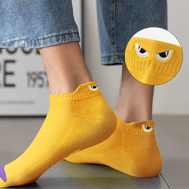 10 Pairs Fashion Mesh Summer Cute Cartoon Eyes Embroidered Sweat Absorbent Breathable Men Low Cut Ankle Knitted Boat LX241102