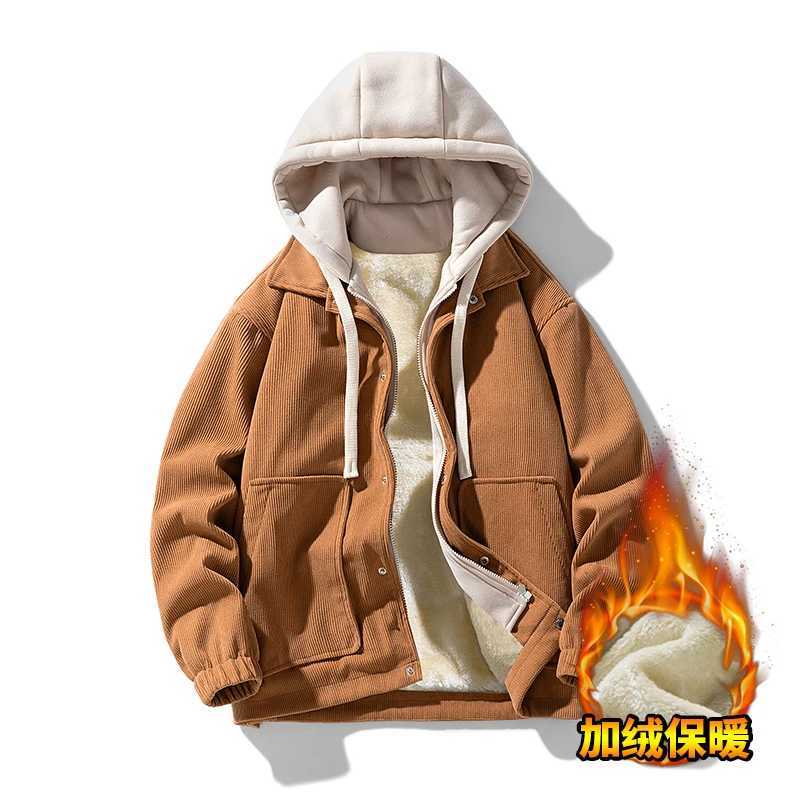 Fe two hooked jacket mens fall/winter fashion casual cargo jacket mens hooked corduroy top with thick thermal jacket W241102
