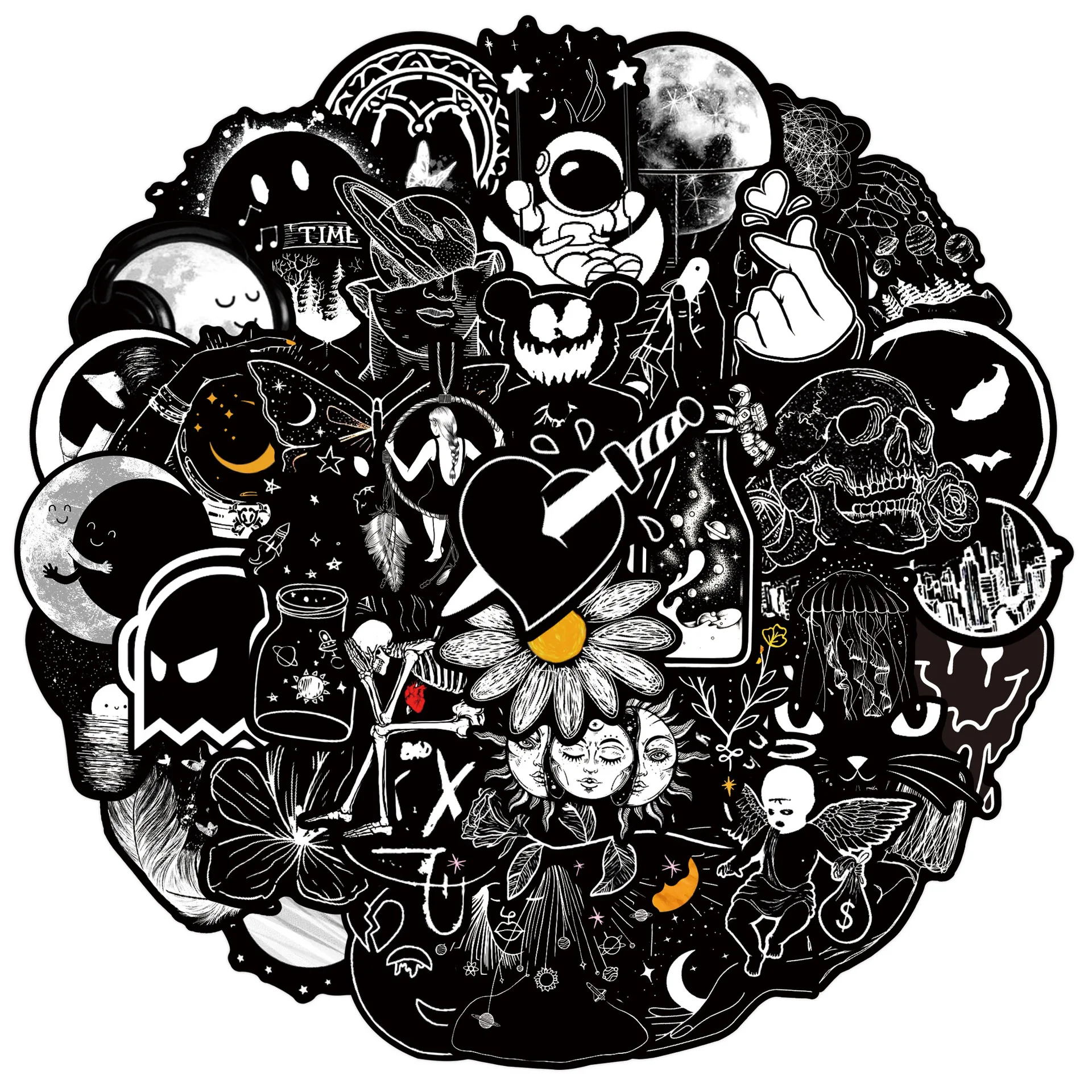 50Pcs Black White Gothic new Graffiti Stickers Skull DIY Motorcycle Laptop Phone Helmet Car Stationery Bike 2025 Cool Decals Toys