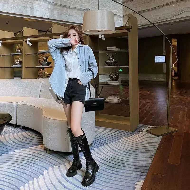 Leather Hot Knee High For Women Lace-Up Riding Boots New In Blue, Beige, Black - Sizes 34-40
