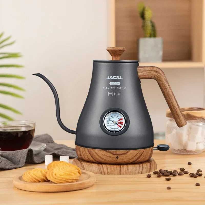 220V/110V 1L Electric Kettle 304 Stainless Steel Gooseneck Nozzle Coffee Pot Slim Teapot with Temperature Gauge Y241102