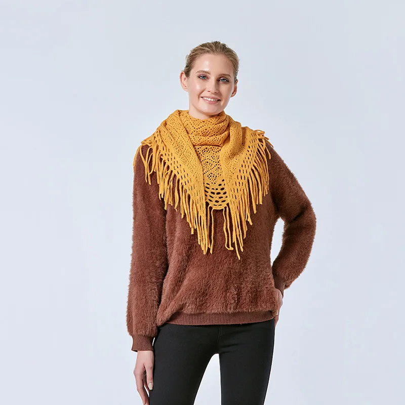 Women Cashmere Winter Scarf Knit Pashmina Bandana Plaid Female 2025 hollow out Triangle Scarves Blanket new Shawls And Wraps Bufanda
